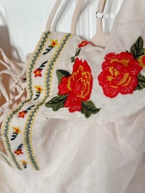 Flying Tomato Cream Dress with Red Floral Accent